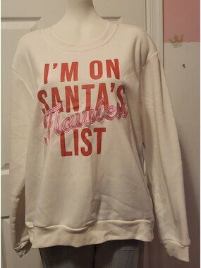 Better Together Holiday Sweatshirt White Red & Pink Santa's List  Size XL NWOT
